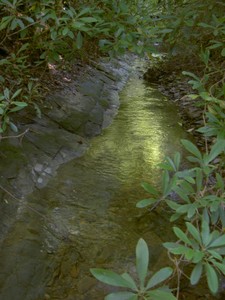 The creek above that bridge, a natural rock gutter