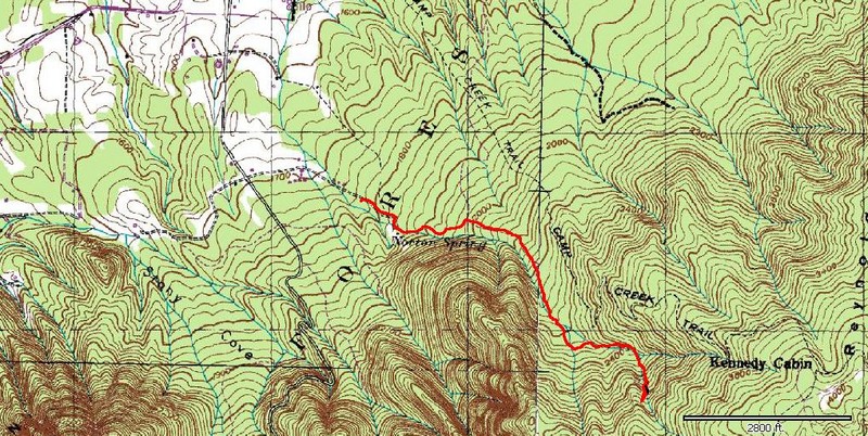 GPS track from parking to falls. Notice how close Camp Creek Trail appears to be from where we were