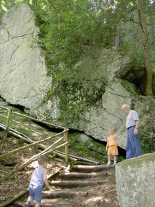 Trail to the base of the falls. Papa, Ben and Bailey are the trailblazers.