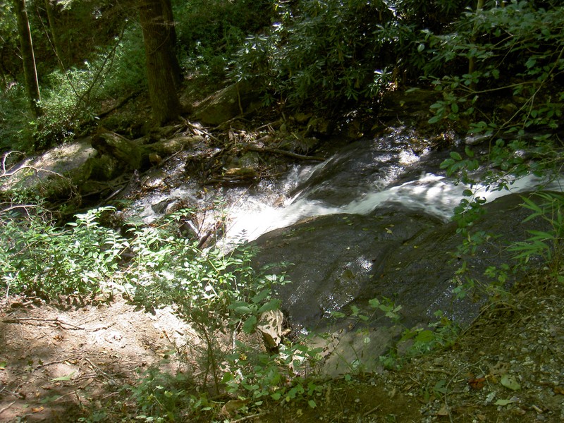 Looking down from the trail at the lower portion of the falls