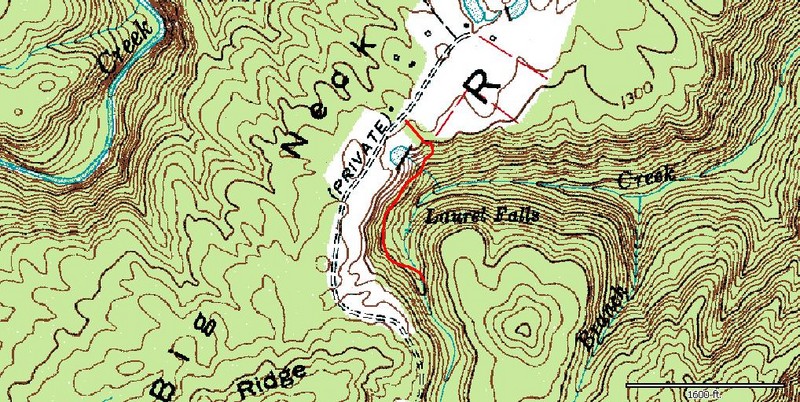 GPS track of the short hike down to the falls