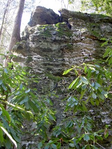 A 30' tall large rock beside the trail