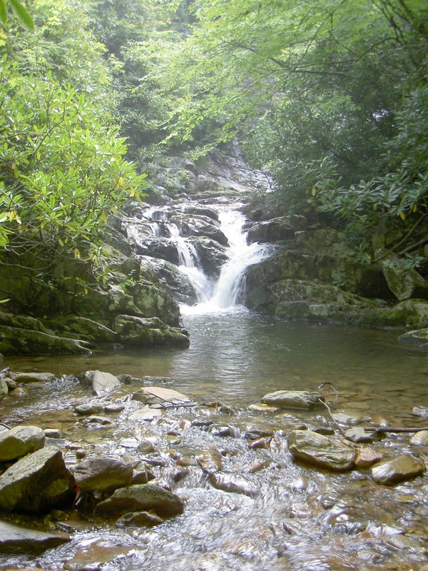 Looking back from the top of that last ledge at the last series of cascades at the base of the main falls.