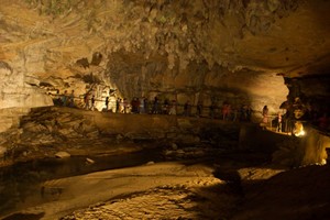 Lots of grade school kids touring the cave