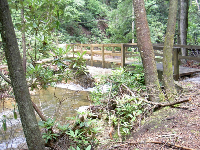 Bridge a few hundred feet from parking area. Continue along road towards Pete's Branch Falls or across bridge for Squibb Creek Trail.