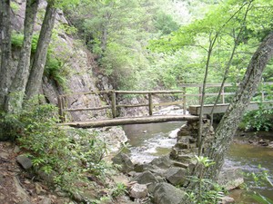 Good bridge across the river in a steep canyon area. Nice views here and lots of fishing it appeared.