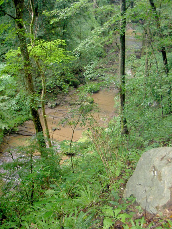 Looking downstream from just above the falls and small cascade above the falls.