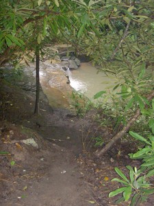 View from the trail of a small cascade/fall just a few hundred yards above the main falls.