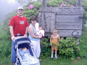The clan.. With Ben zonked out in the stroller and won't even know he's been on Roan Mountain.